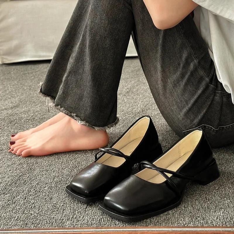 Women Spring Shallow Mouth Single Shoes Thick Low Heel Mary Jane Women Pumps Solid Color Square Toe Casual Loafers Luxury Shoes