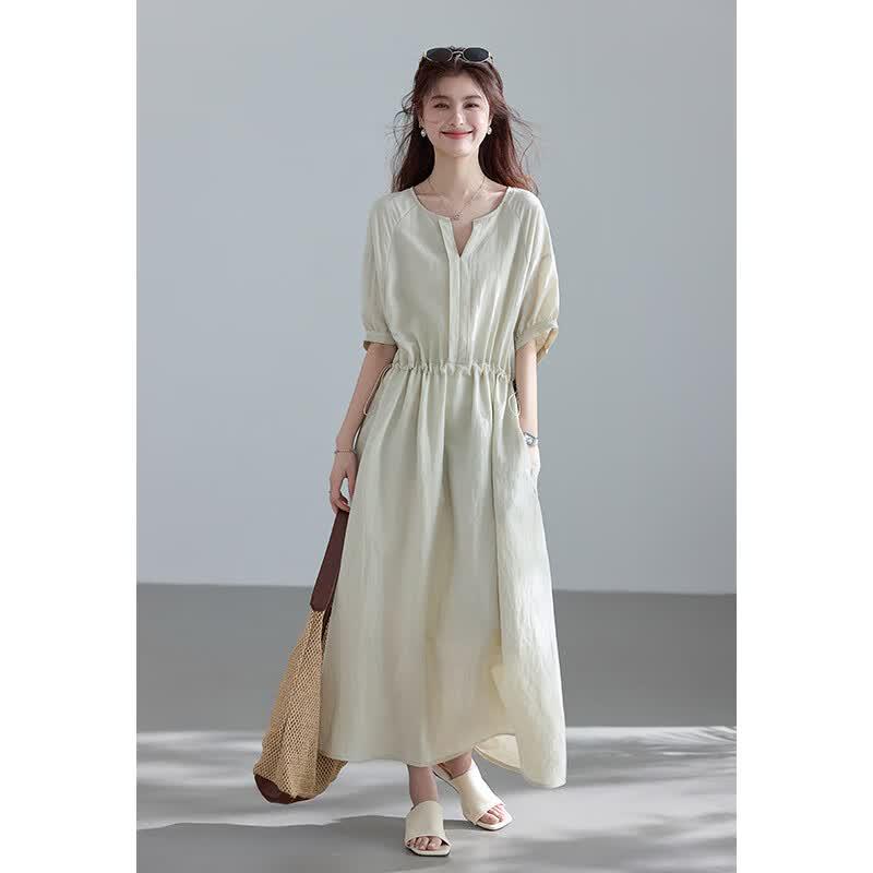 

VICTORIA&VERA Drawstring Waist Half-Sleeve Maxi Dress S