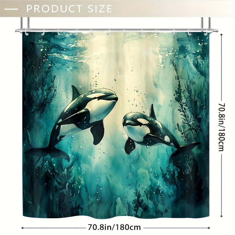 Ocean Orca Shower Curtain - 71X71 Inch, Underwater Scene With Black & White Orcas,Coral Reefs, Polyester,Hand Wash, Summer Decor