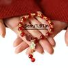 1pc Women's Stackable Red Agate Beaded Bracelet with Lucky Four-Leaf Clover Plum Blossom Pendant, Golden Tassel