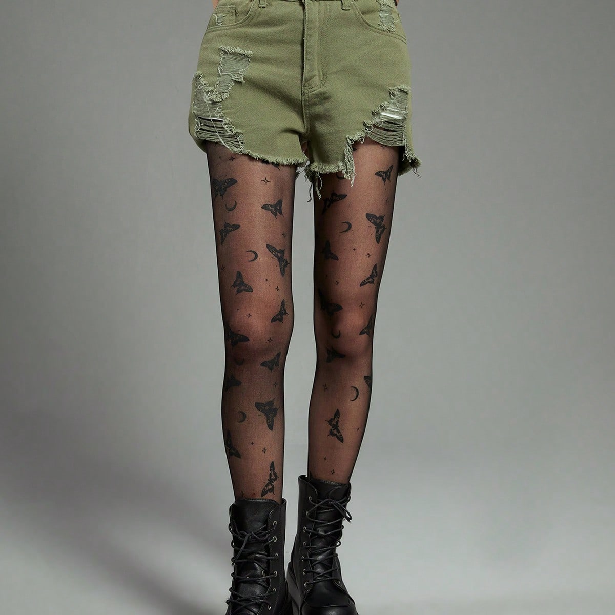1 Modische und kreative Seidenstrumpfhose mit Schmetterlingsdruck für Damen, 20D Anti-Haken Seidenstrumpfhose 15-20Y gray