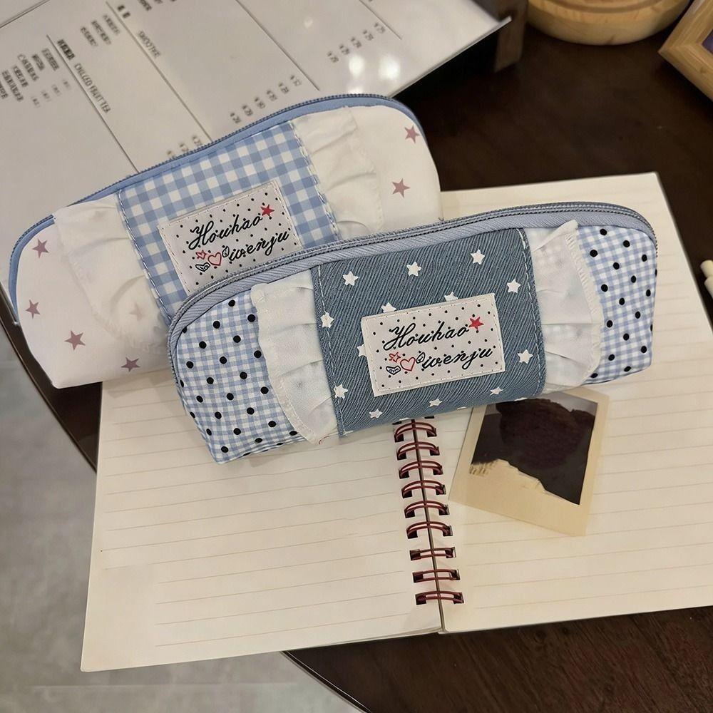 Dot Pattern Student Stationery Bag Multi-functional Makeup Pouch Cute Pencil Case