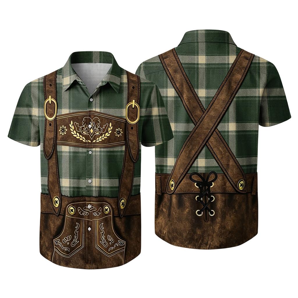 Men's Short Sleeve Button Down Shirt with Vintage Festival Print Relaxed Fit Casual Party Top for Everyday Wear