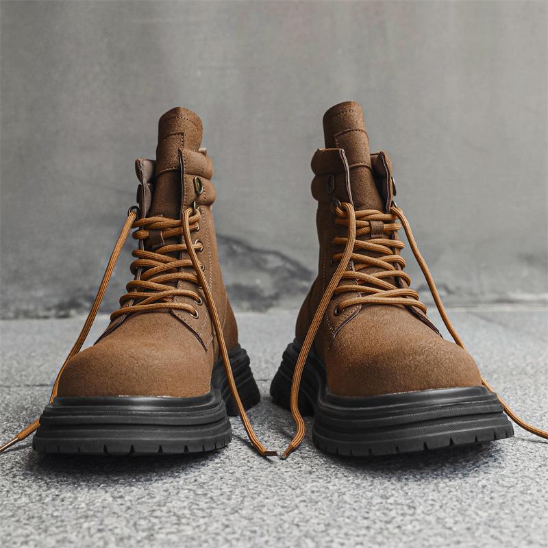 Fashion Mens Casual Outdoors Desert Boots Black Brown Cow Suede Leather Shoes Cowboy Platform Boot Handsome High Motorcycle Botas Hombre