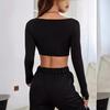Spring Women's Athletic Casual Cut-off Style Knit High Stretch Long Sleeve Top