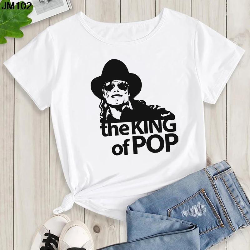 Mens and Kids Summer Shirt Pop King Michael Jackson Womens Printed Shirt Harajuku Casual White Top Womens Trendy Rock Shirt