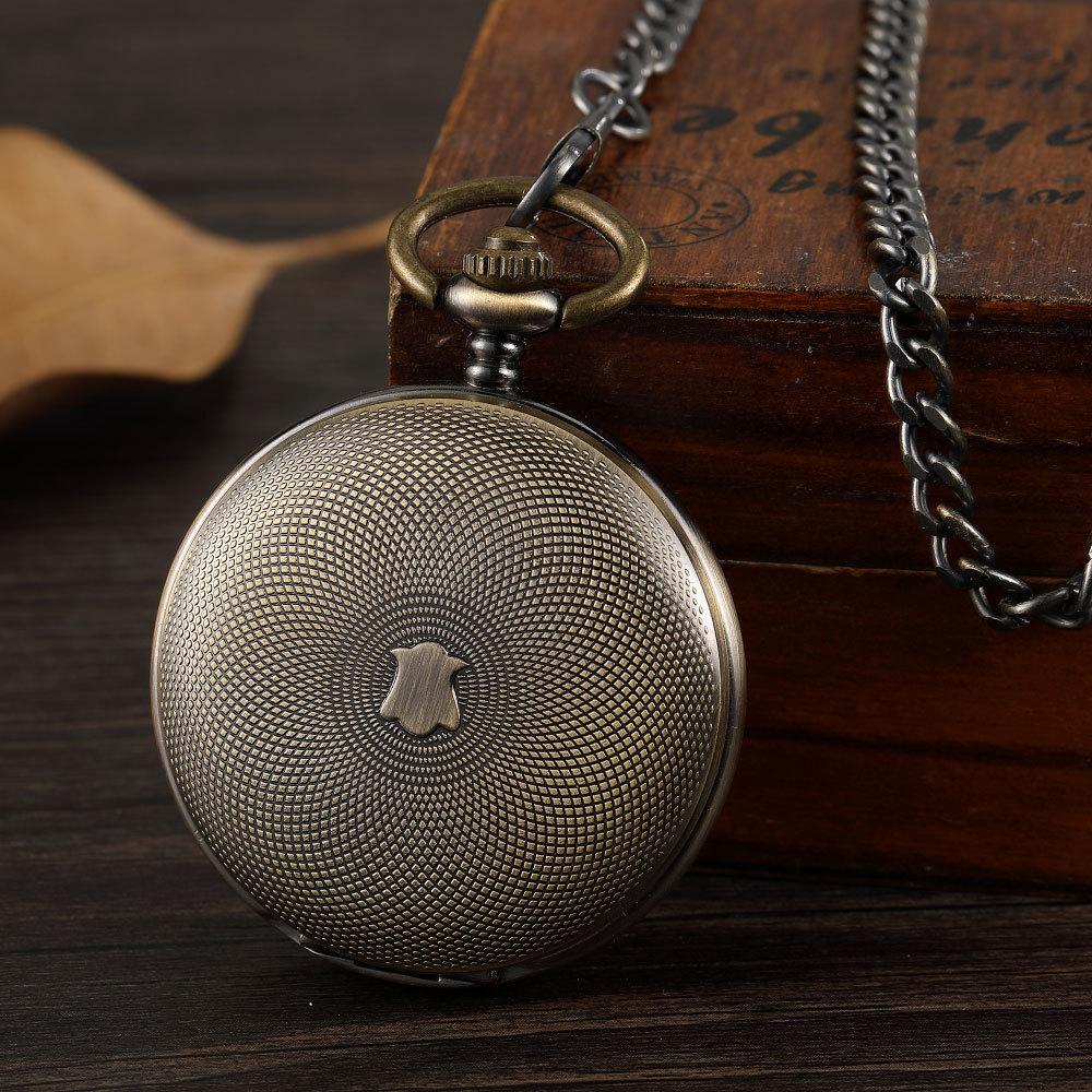 Modny nowy styl z klapką, wydrążone płatki, podwójny automatyczny mechaniczny zegarek kieszonkowy, gruby łańcuszek