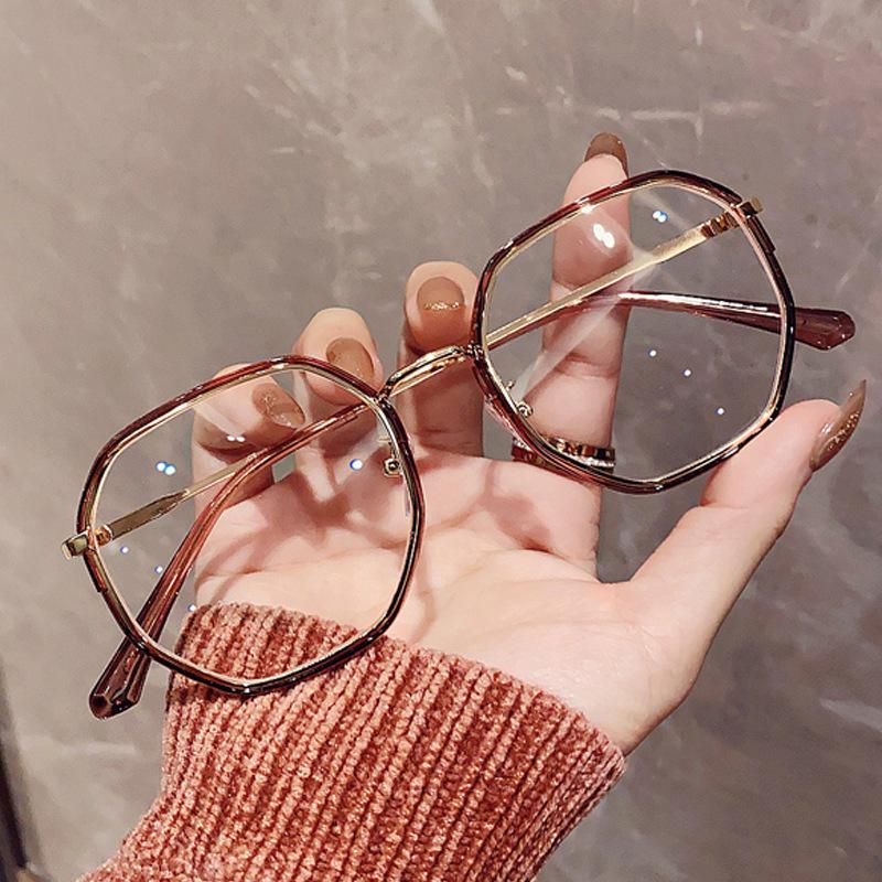 Polygon Brown Anti-Blue Light Myopia Glasses: Korean Style Face-Flattering Frames