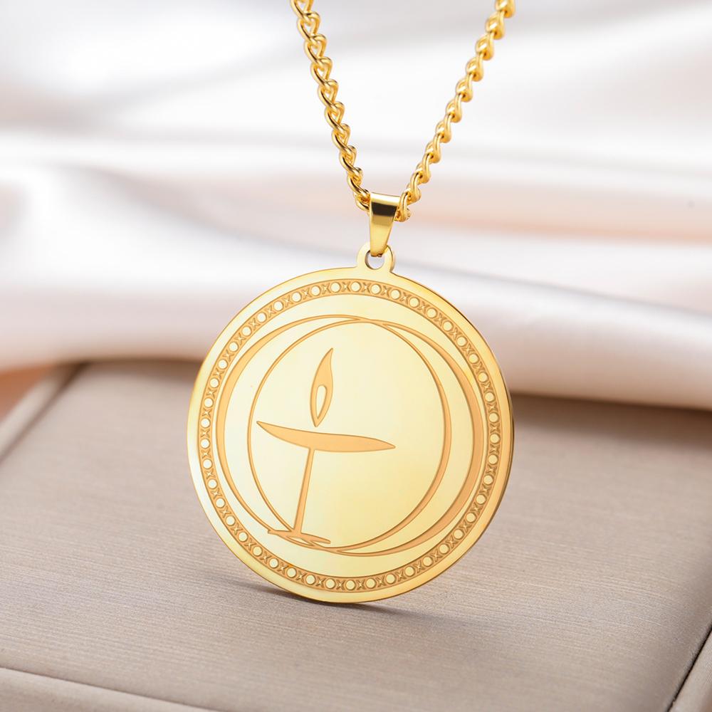 Dawapara Unitarian Universalist Chalice Necklace for Men Women Flame Symbol Talisman Pendant Stainless Steel Jewelry