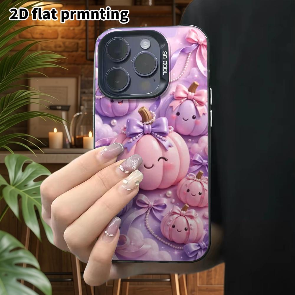 Phone Case: 2D flat design suitable for iPhone 18 17 16 15 14 13Pro in rainbow silver, couple style, bow pumpkin, Christmas and Halloween gift