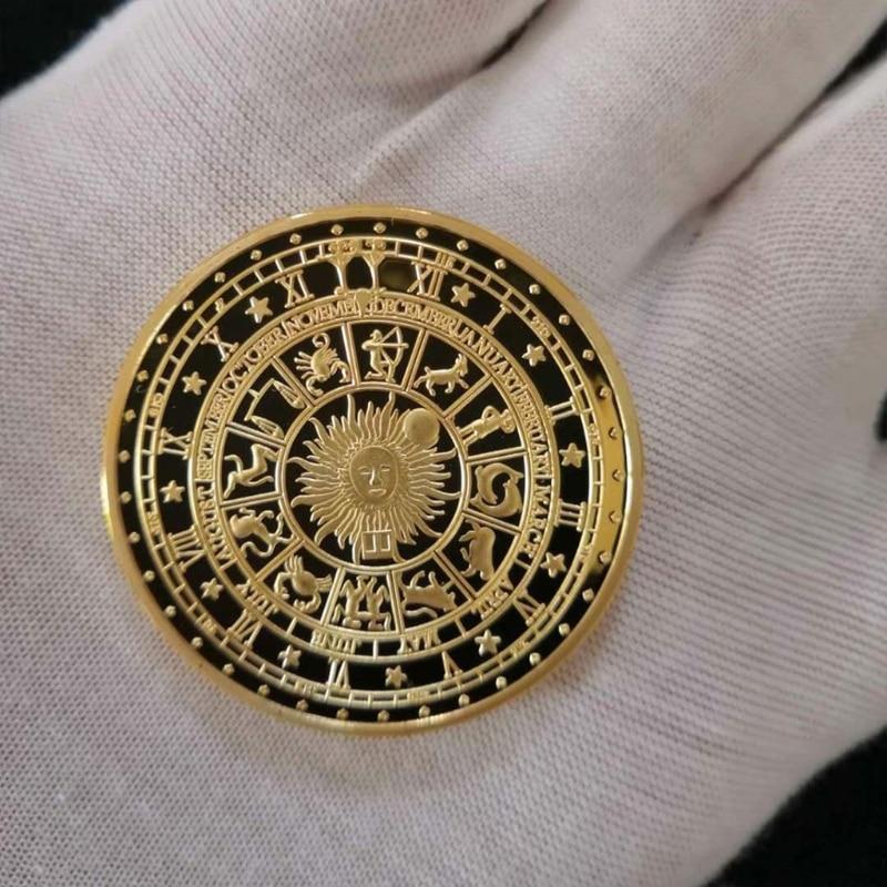 1Pc Golden Tarot Wishing Coin Lucky Coin Gold Plated Coin Sun Moonlight Constellation Commemorative Coin Love Coin