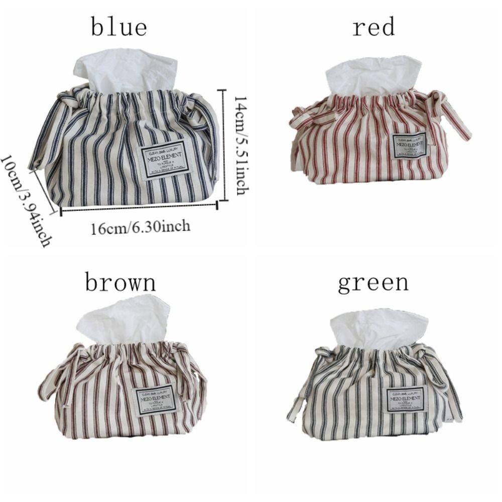 Korean Style Drawstring Tissue Bag Cotton Paper Towel Dispenser Stripe Napkin Holder Bathroom