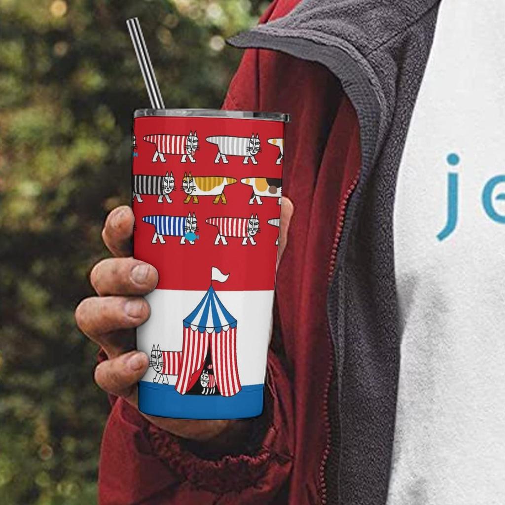 Lisa Larson Katze Becher Tasse Kaffeetasse Convenience Store Becher Kalt isolierte Wasserflasche Direktes Trinken Edelstahl mit Deckel Tragbarer Strohhalm