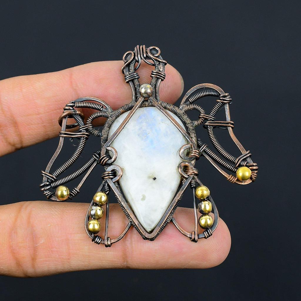 Turtle Shaped Gemstone Copper Wire Wrap Handmade Pendant Jewelry Gift