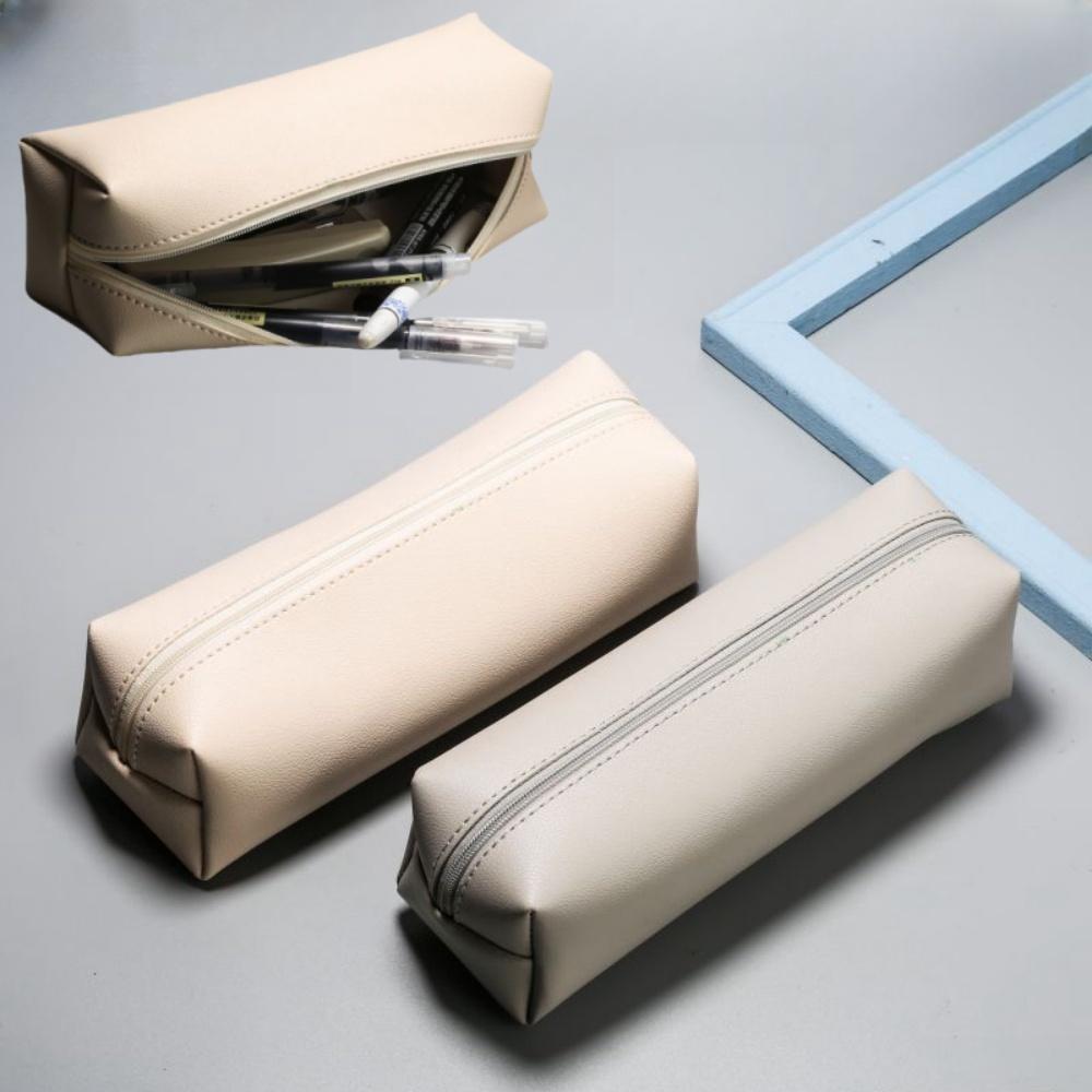 Leather Large Capacity Pencil Bag Korean Stationery Holder Pen Case Storage Box Zipper Pencil Pouch Student School Supplies
