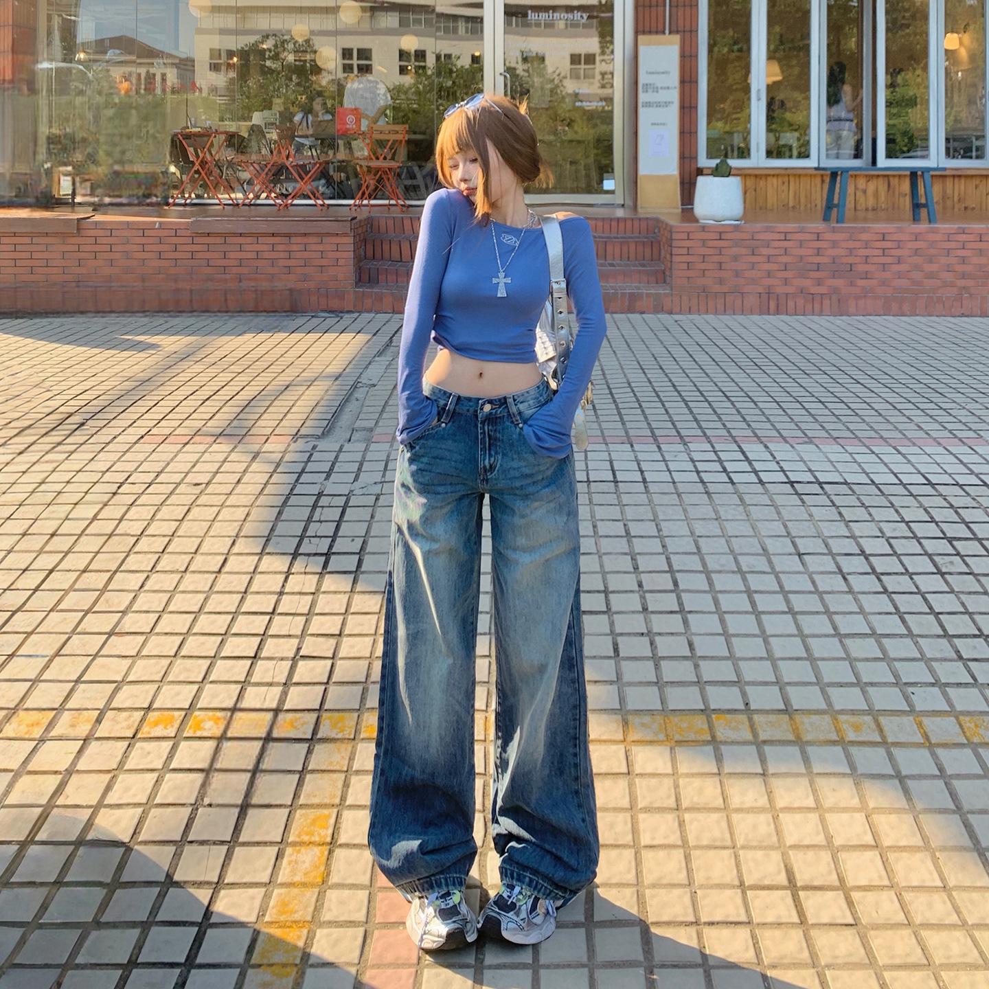 YC& American Low-Waist Spicy Girl Loose Straight-Leg Wide-Leg Gradient Jeans Medium