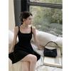 Black square neck suspender dress women's 2026 summer small a-word short skirt high-end temperament waist skirt