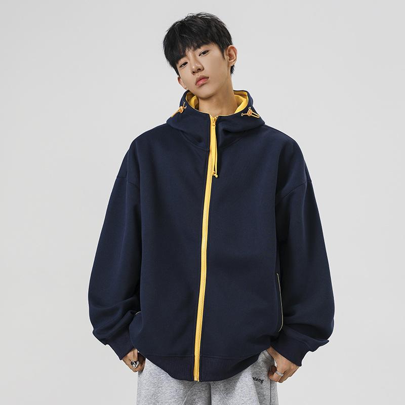 Men's Retro Colorblock Loose Fit Autumn Hoodie Cardigan