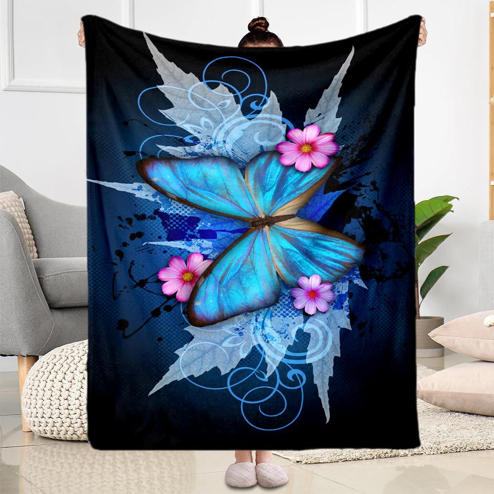1pc Colorful Butterflies Flowers Blanket Soft and Warm for Sofa Office Camping Travel Livingroom Great Gift for Friends and Family Comfortable