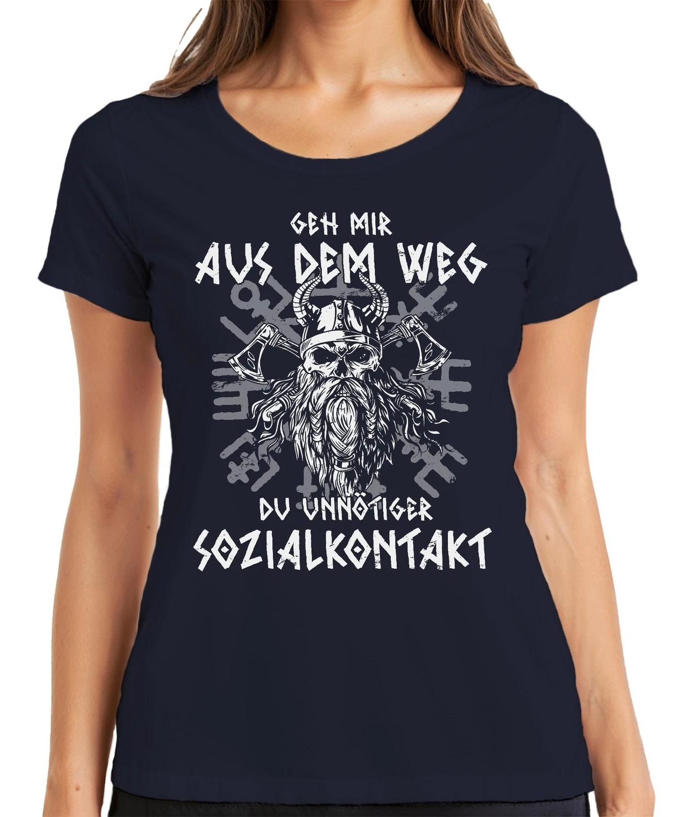 Geh mir aus dem Weg Sozialkontakt Wikinger Totenkopf Axt Runen Damen T-Shirt XXXL