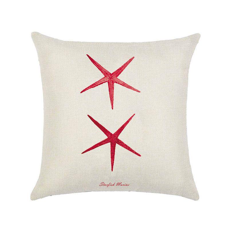 Premium Quality Flax Throw Pillow Case With Marine Organism Patterns For Home Decor