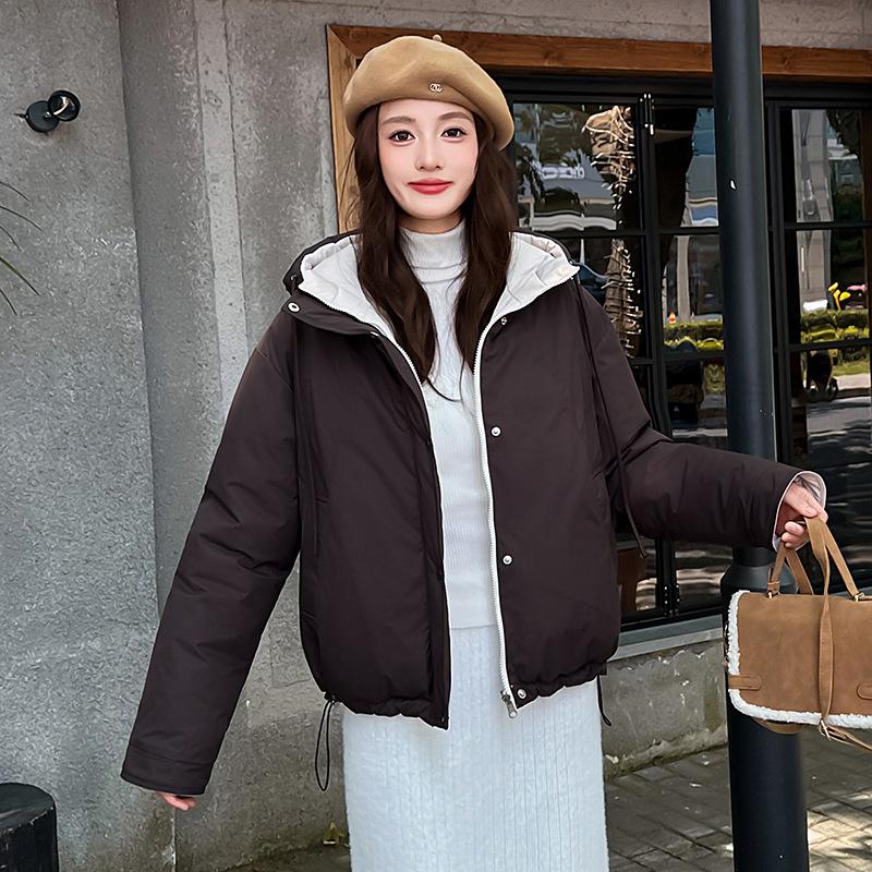 Fake two-piece hooded down cotton-padded women's short waterproof cotton-padded loose casual small coat