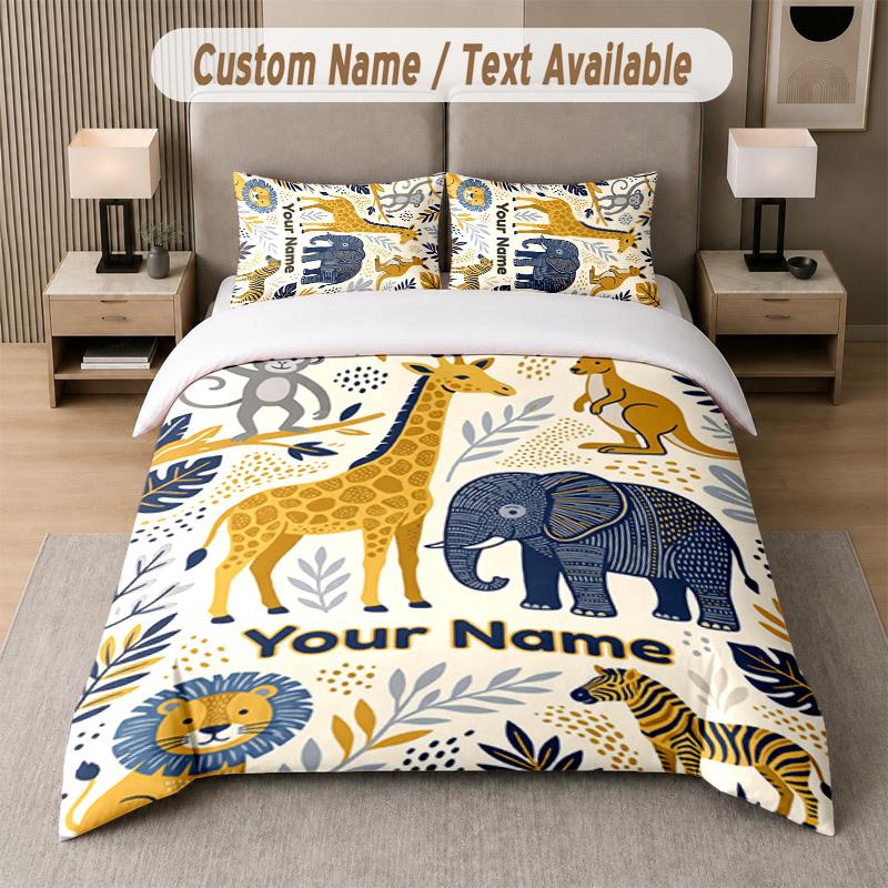 Wildlife Animals Theme Custom Text Or Name 3Pcs Bedding Set 1 Flat Sheet & 2 Pillowcases Personalized Home Bedding