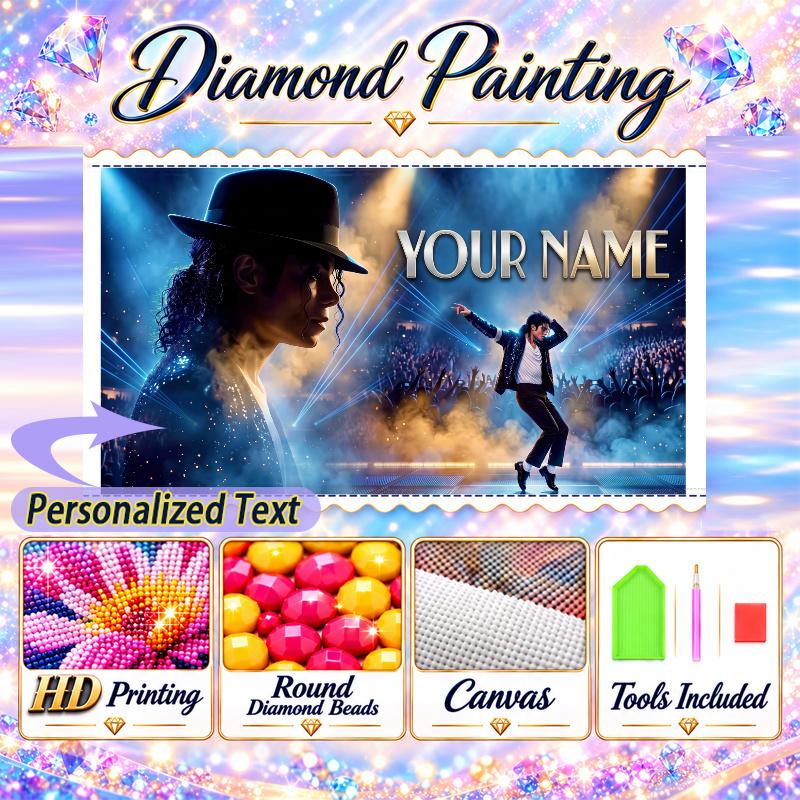 Michael Jackson 5D DIY Diamond Painting Custom Name Text, Full Drill Rhinestone Mosaic Art Home Gift