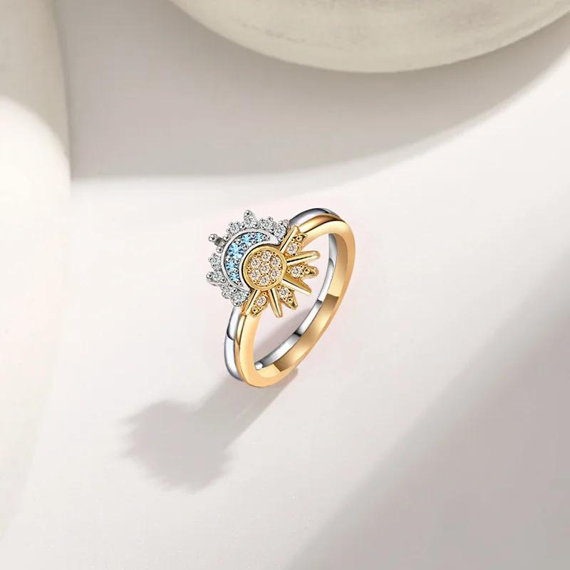 925 Sterling Silver Sun and Moon Ring Set for Women Sparkling Cubic Zirconia Stackable Rings Promise Couple Fine Jewelry 5