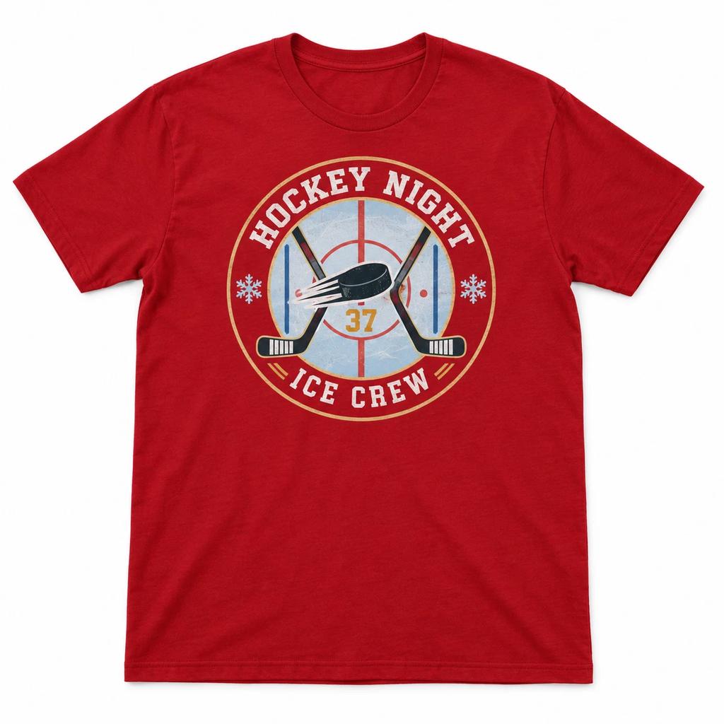 Hockey Night Ice Crew T-Shirt, Vintage Puck and Sticks Fan Graphic Tee