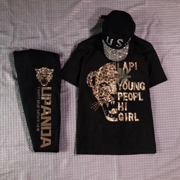 2023 Sommer Stilvoller Übergrößen Damen Zweiteiler mit Hot-Diamond-Design