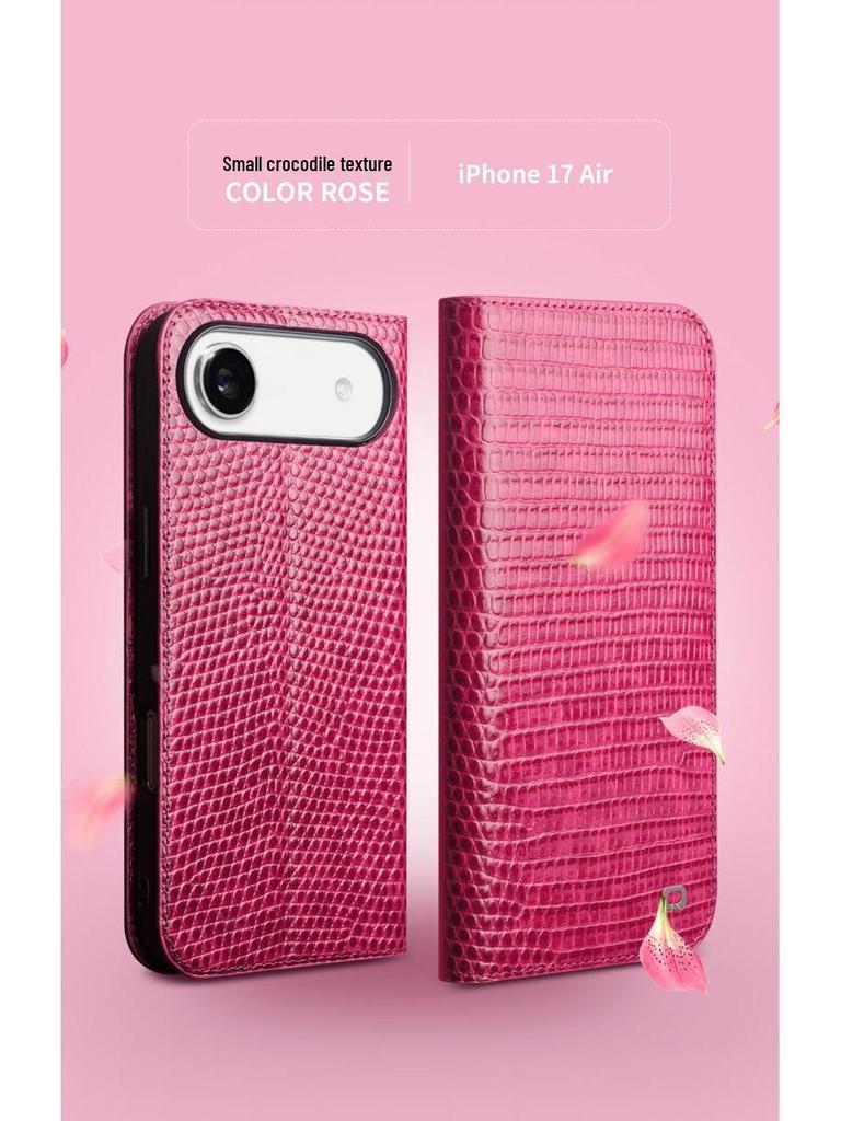 Qia Li Genuine Leather Flip Case for iPhone 17 Pro Max - Anti-Fall, Card Slot, Protective Cover