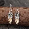 Vintage Water Droplets Champagne Color Stone Earrings Metal Silver Color Patterned Owl Dangle Earrings for Women Jewelry