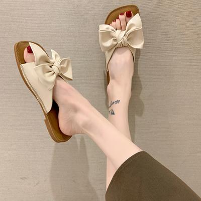 Summer Sandals Women's Bow Soft Flat Bottom Soft Bottom One Line Sandal for External Wear Fashion Square Head Sandals 2024