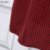 ZANZEA Women Casual Button Round Neck Short Sleeve Plaid Print Dress