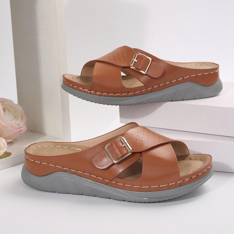 

2024 summer new wedge heel sandals cross strap beach sandals women s large size women s shoes 43 світло-коричневого кольору