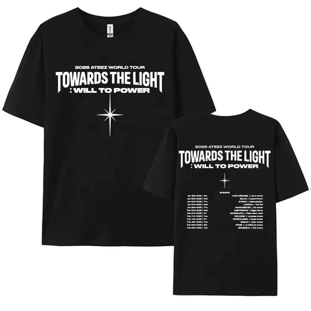 2025 Мировой тур Ateez Towards The Light Will To Power Футболка Женская Корейская мода Высокое качество Оверсайз Хлопковая футболка Топ XL
