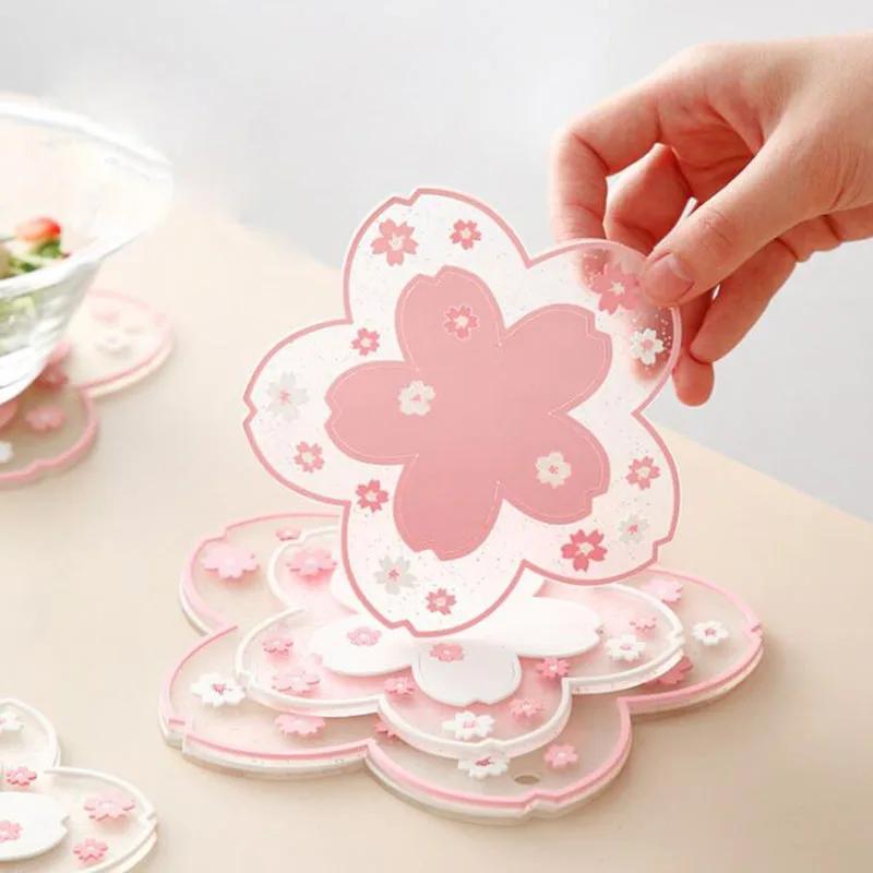 Cup Coaster Japanese Cherry Blossom Coffee Cup Coaster Insulated Table Mat Tea Milk Cup Home Decoration