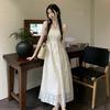 Large size women's slightly fat MM sweet lady socialite style summer fairy dress embroidered pleated vacation suspender dress