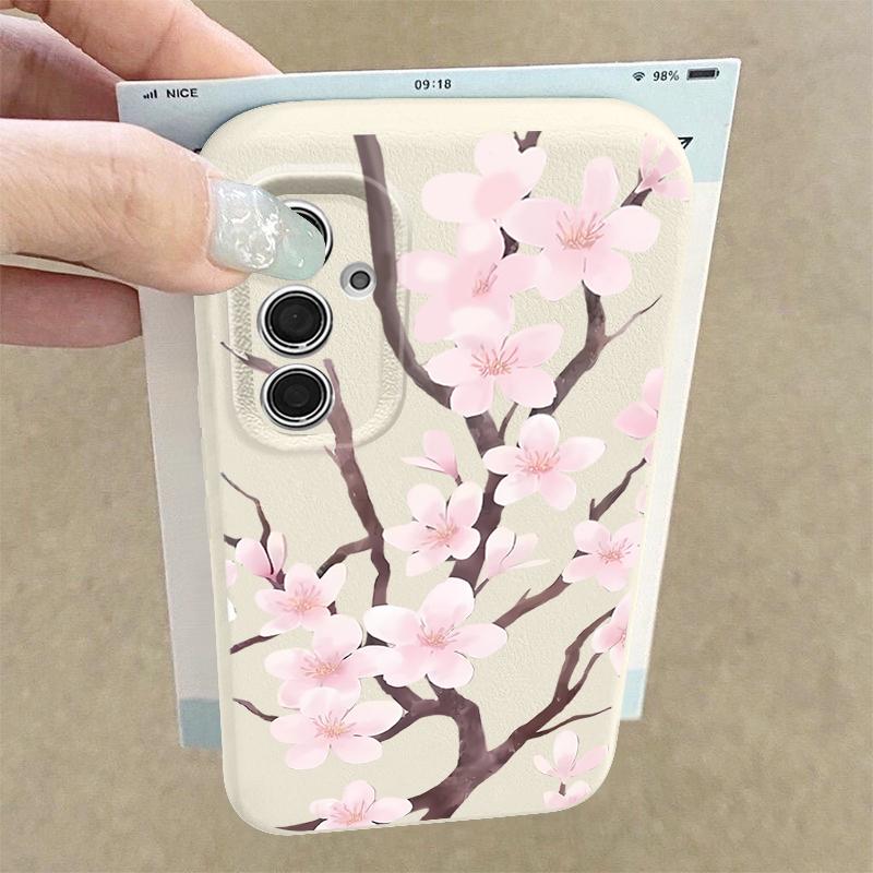 Hand-drawn Style Sakura Case For Samsung Galaxy A57 A37 A17 A56 A36 A26 A16 A55 A35 A25 A15 A54 5G S21 FE S22 S23 S24 Plus S25 Edge S26 Ultra