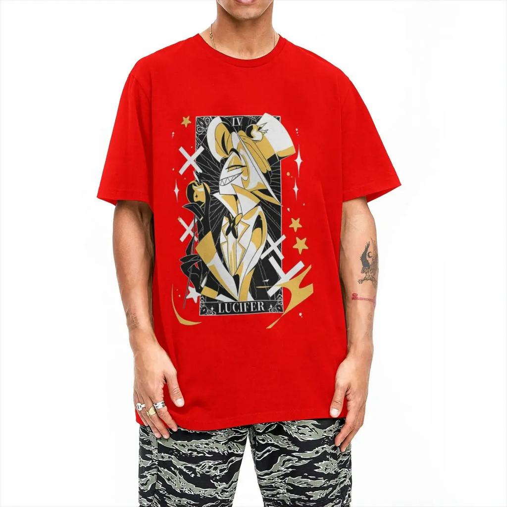 Pánská trička Lucifer Morningstar Hazbins Hotels Čistá bavlna Topy Vintage Krátký rukáv Kulatý výstřih Tričko Nápad na dárek Trička