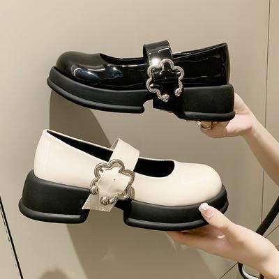 Platform Lolita Shoes Women 'S Shoes  Autumn Trend Black Patent Leather Metal Buckle Mary Jane Cute Girl School Uniform Shoes