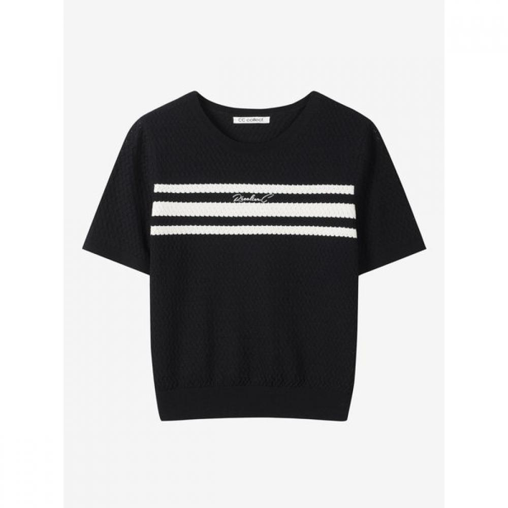 Cc Collect. Men Stripe Short Sleeve Knit Pullover C262ksk041 blacks/99(FREE)