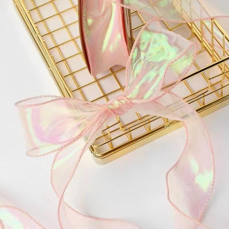 1 Roll Diy Bow Bouquet Voile Ribbons 4X900Cm Fishtail Organza Ribbon Reflective Iridescent Wavy Edge Ribbon For Gift Wrapping