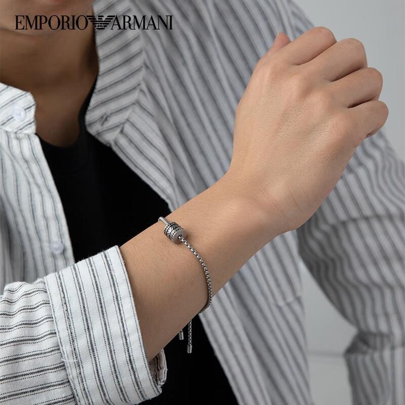 Emporio Armani Cuban Chain Black Beaded Transfer Bead Pendant Men's Bracelet Black F original bag