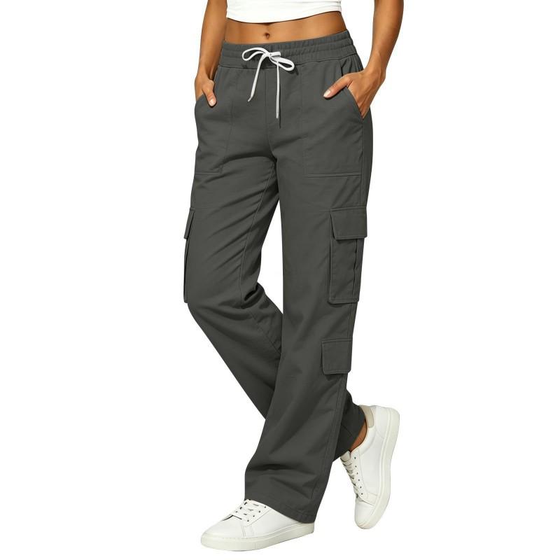 2026 Cotton Linen Blend Cargo Pants Women Multi Pocket Straight Leg Casual Trousers