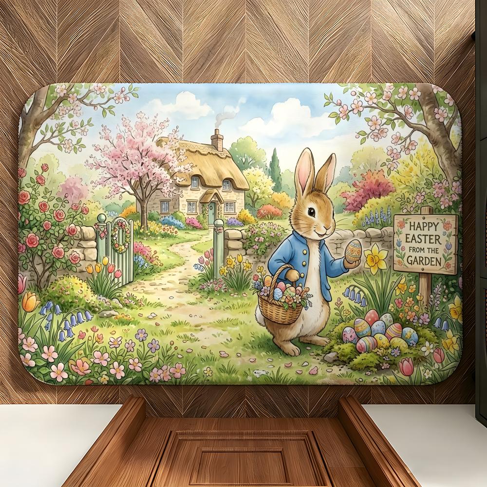 Cartoon P-Peter R-Rabbit Floor Mat Soft Flannel Floor Mat Suitable for Entryways, Living Rooms, Bedrooms, and Bathrooms