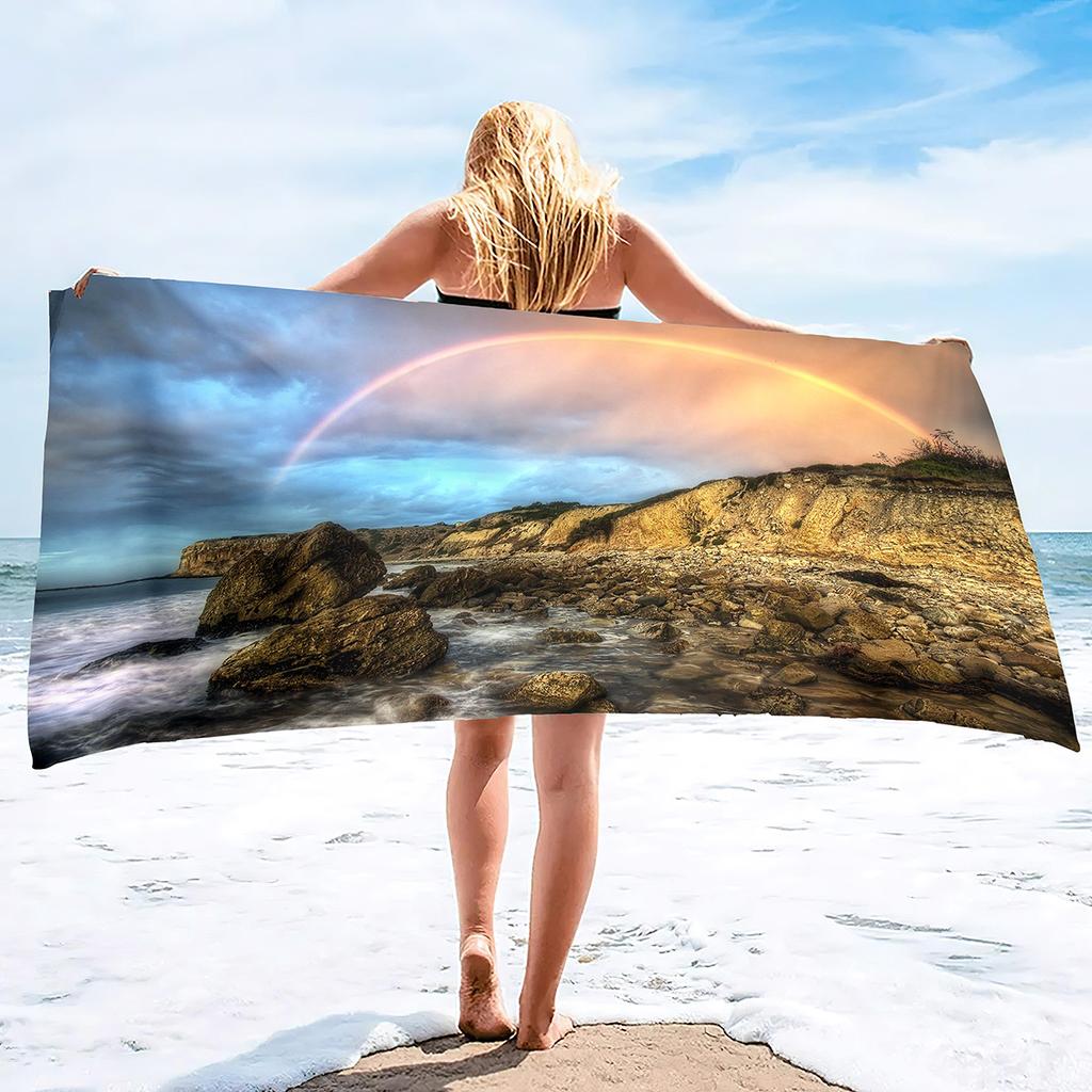 Rainbow Series Seaside Vacation Beach Towel Swimming Bath Towel Sports Microfiber Towel