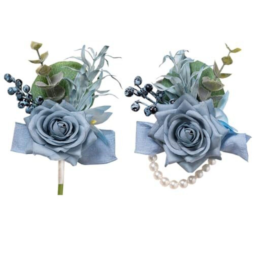 2Pcs Corsage And Boutonniere Set Artifical Rose Flower For Bridal Wedding Accessories Wrist Corsage Bracelets Corsages Wristlet