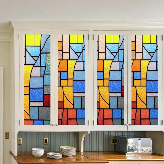 Rainbow Window Film Decorative Static Window Clings Sun Blocking Colorful Decals Removable Privacy Cover for Home Office Bathroom